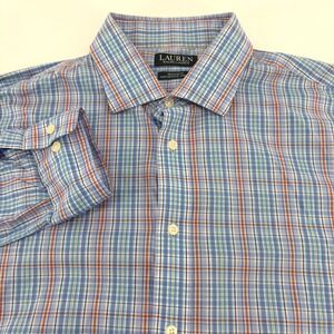Lauren Ralph Lauren Mens XL Blue Orange Plaid Performance Shirt 17.5 34/35